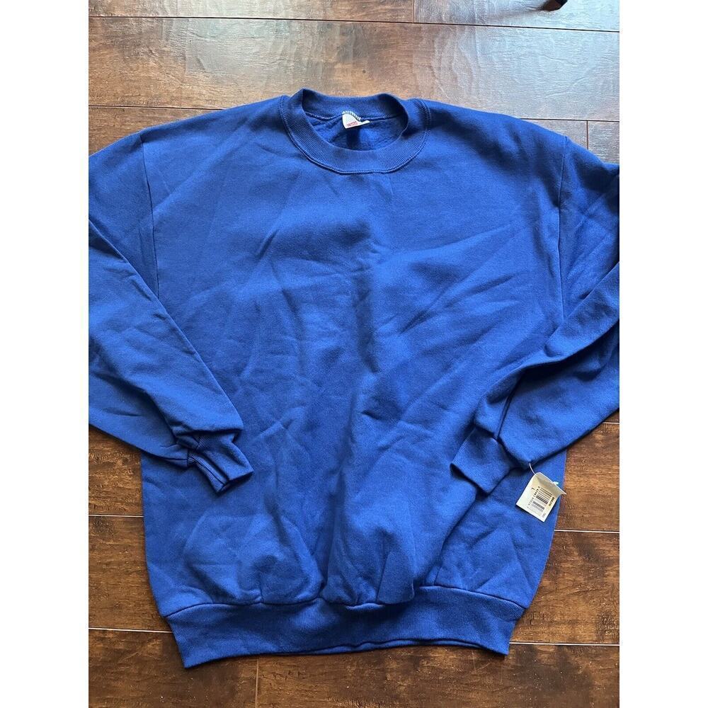 Vintage 90s Jerzees Crewneck Sweatshirt Made in USA Plain Blank BLUE SIZE Large